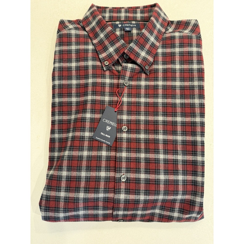 Big Man Plaid Flannel Shirt 3XT Cremieux NWT Burgundy Gray